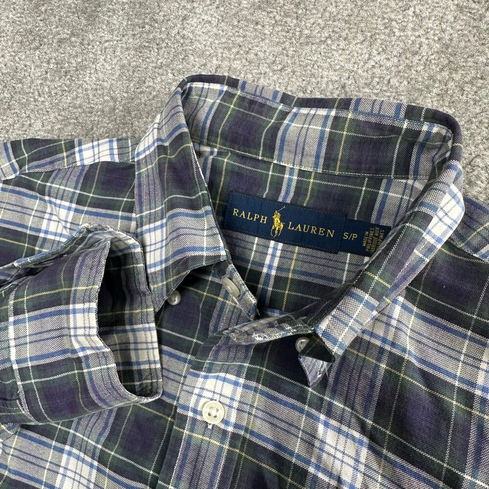 Polo Ralph Lauren Plaid Casual Button Down Shirt Size Small Green Blue Preppy